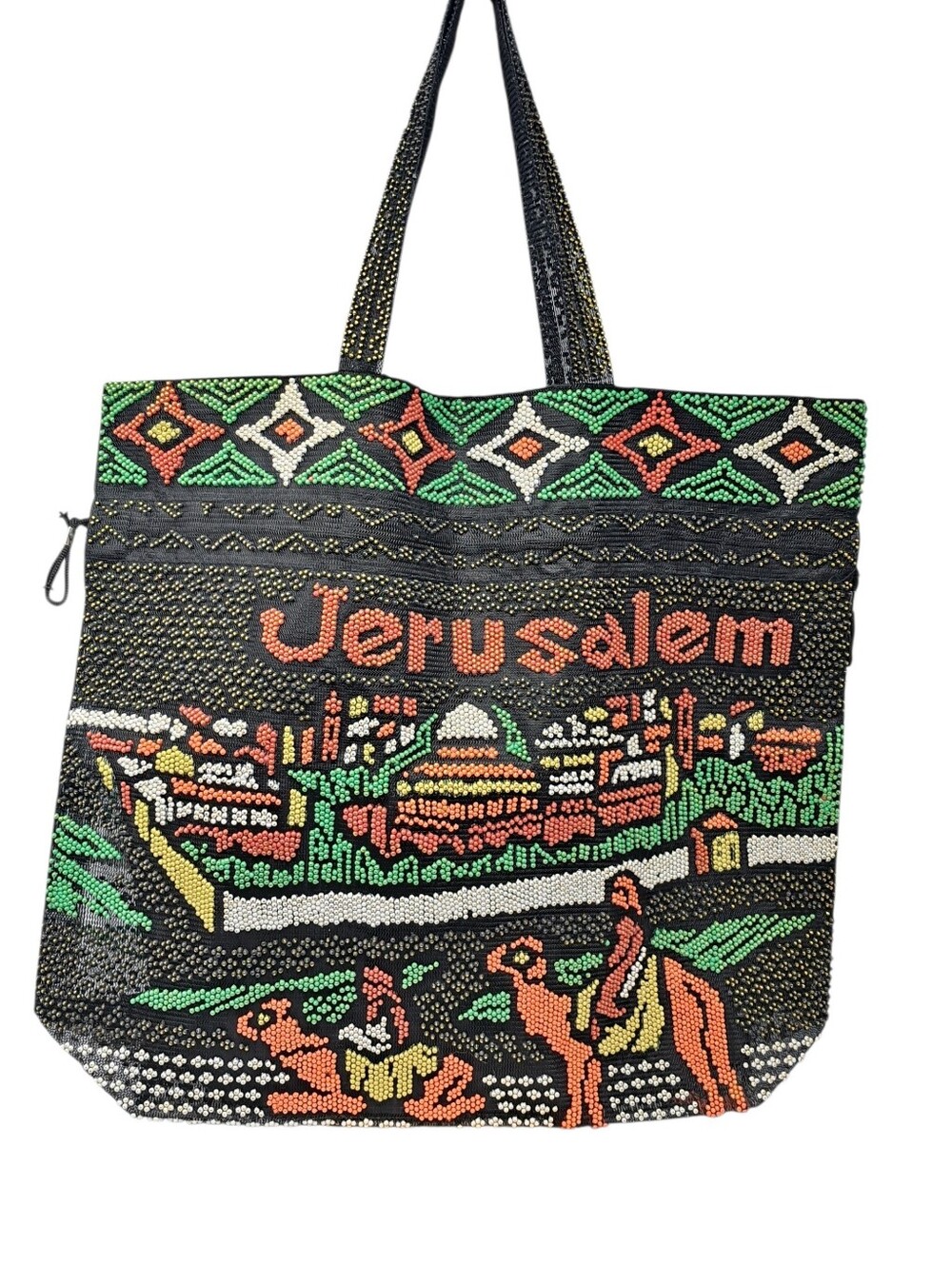 Multi-Color Beaded "Jerusalem" Drawstring Tote Bag
